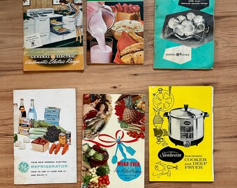 Group of 6 Vintage Cookbooks & Pamphlets - Wear Ever - GE - Waring - Sunbeam - Iconic American Foods - Softcover Cookbook - Recipes