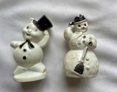 Set of 2 Vintage Midcentury Christmas Snowman Decor Ornament - Mid Century Modern Hard Plastic Christmas Decor - 1950s Retro Snowman