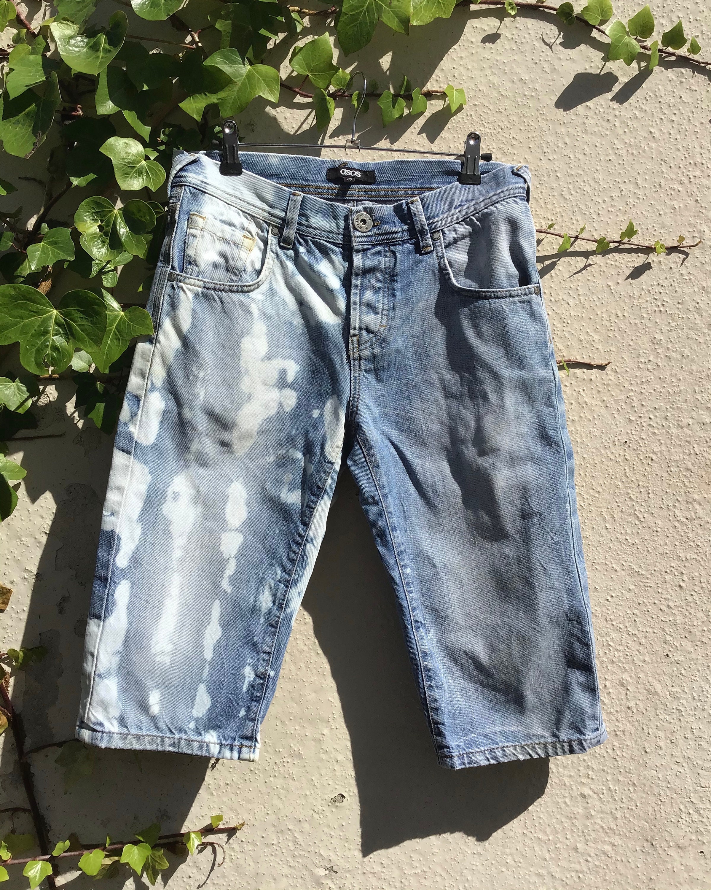 Mens reworked upcycled denim shorts reverse dye | Etsy