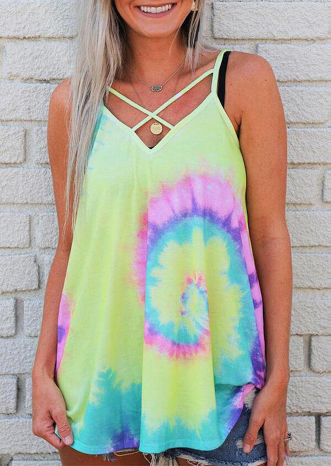 tie dye criss cross long sleeve shirt