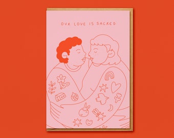 Sacred Love | Queer Greeting Card | Hand Drawn Illustration | By Studio Pheebs | LGBTQ+ Art