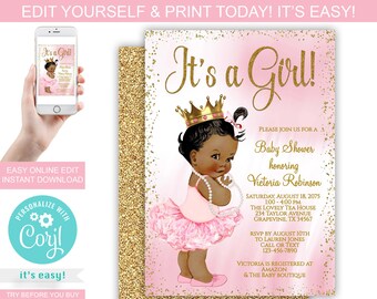 African American Girl Baby Shower Invitation Etsy African American Girl Baby Shower Invitation Etsy