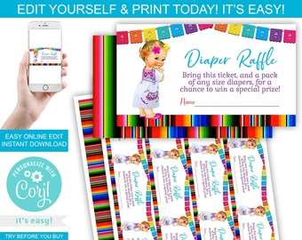 Girl Fiesta Diaper Raffle Tickets: Mexican Dress (Digital Download)