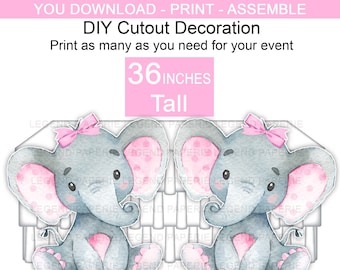 Girl Elephant Baby Shower Cutouts,Girl Elephant Baby Shower,Standing Cutout,Elephant,Elephant Baby Shower Decorations,DIY,Large Cutout,GE5