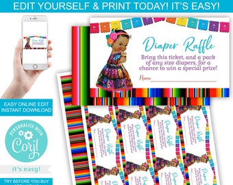 Girl Fiesta Diaper Raffle Tickets: African American Baby (Digital Download)