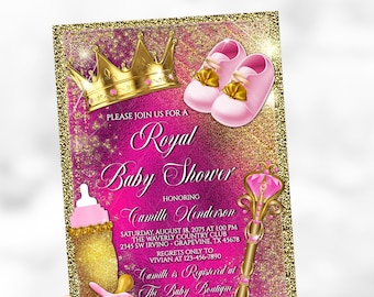 Pink and Gold Royal Princess Baby Shower Invitation (Digital File)