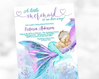 Mermaid Tail Baby Shower Invitation,Under The Sea Baby Shower Invitation,Mermaid Tail Baby Shower,Mermaid Baby Shower,Blonde Mermaid,TMT5