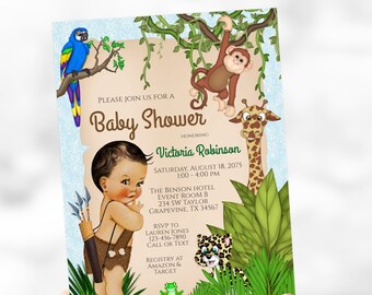 Invitación de safari para baby shower, animales de la selva (descarga digital)