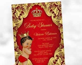 Red Gold Prince Baby Shower Invitations