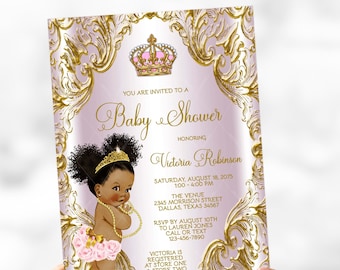 Afro Princess Baby Shower Invitation Pink Gold Princess Baby Shower Invitation African American Princess Baby Shower Invitation PRP1