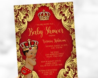 Red and Gold Prince Baby Shower Invitation