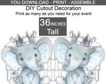 Boy Elephant Baby Shower Cutouts,Boy Elephant Baby Shower,Standing Cutout,Elephant,Prince,Baby Shower Decorations,DIY,Large Cutout,BE3