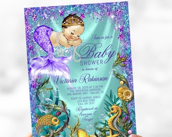 Mermaid Baby Shower Invitation, Mermaid Baby Shower Invitations, Under The Sea Baby Shower Invitation, Elegant Mermaid Baby Shower,PTM4