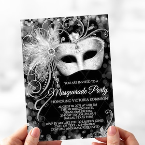 Black White Masquerade Party Invitation,Woman Masquerade Birthday Party Invitation,Masquerade Birthday Party,Masquerade Prom Invitations,MS7