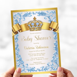 Baby Blue Gold Prince Baby Shower Invitation, Baby Blue Gold Baby Shower Invitation, Baby Blue Gold Prince Baby Shower, Prince Birthday, CB4