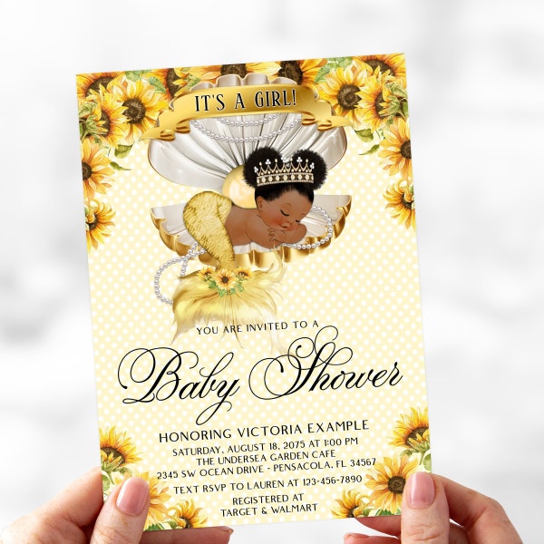 Sunflower Baby Shower Invitation, Afro Mermaid Baby Shower Invitation, Sunflower Afro Baby Shower Invitation, Afro Sunflower Baby, SU1