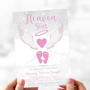 Mädchen Himmel Sent Baby Shower Einladungen, Himmel Sent Baby Shower,Engel Baby Shower,Engel Babyparty Einladungen,Mädchen Engel Baby Shower,HS3