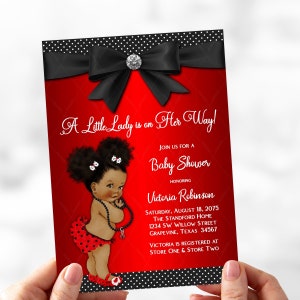 Ladybug Baby Shower Invitations: Afro Girl Red & Black
