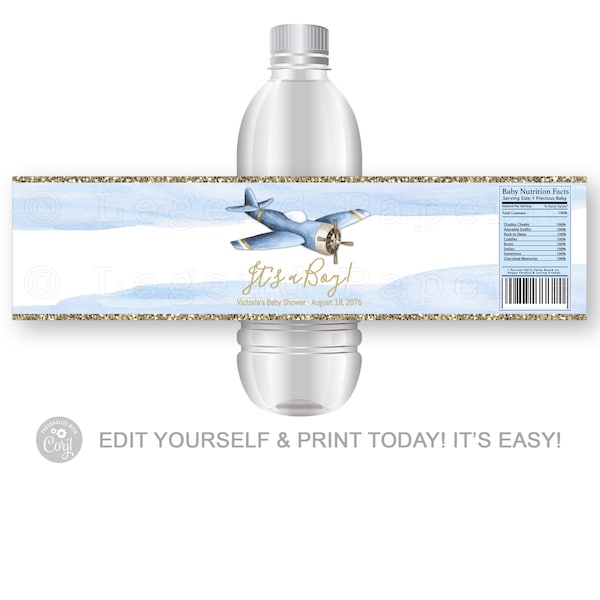 Airplane Baby Shower Water Bottle Labels,Airplane Water Bottle Labels,Vintage Airplane Baby Shower Water Bottle Labels,Vintage Airplane,ABS1