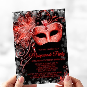 Red Masquerade Party Invitations,Woman Masquerade Birthday Party Invitation,Masquerade Birthday Party,Masquerade Prom Invitations,MS5