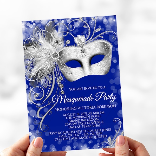 Blue Masquerade Party Invitation,Masquerade Birthday Party Invitations,Blue Masquerade Birthday Party,Masquerade Sweet 16,BlueSweet 16,MS11