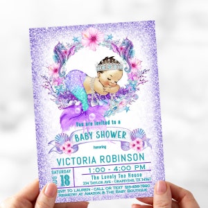 Mermaid Baby Shower Invitation, Under The Sea Baby Shower Invitation, Mermaid Baby Shower Invitation, Purple Teal Mermaid Baby Shower, PGM4