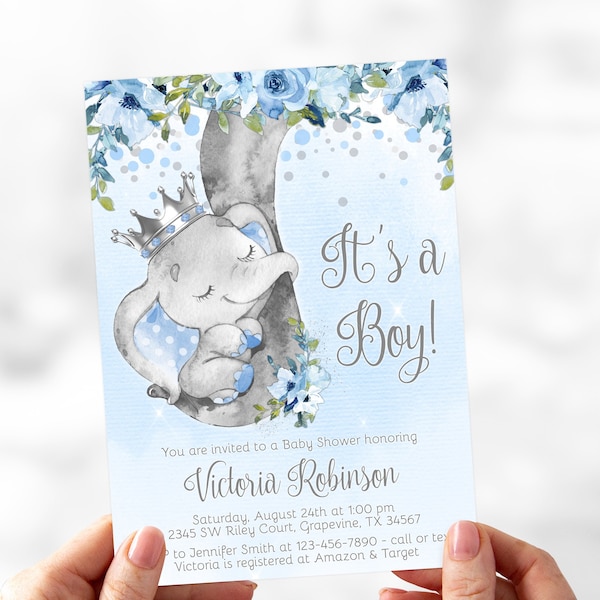 Baby Shower Invitation Elephant Etsy