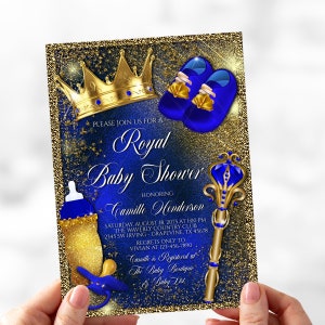 Royal Prince Baby Shower Invitation,Royal Blue Gold Prince Baby Shower Invitation,Blue Gold Prince,Prince Invitations,Prince Baby Shower,PT1