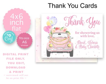 Editable Drive By Baby Shower Thank You Card Blue Elephant Etsy
