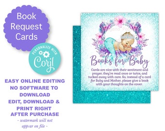 Purple and Teal Mermaid Books for Baby Bring a Book Insert Under the Sea Shower Mermaid Baby Shower Book Request Glitter Mermaid