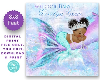 Mermaid Baby Shower Backdrop,Afro Mermaid Baby Shower,Afro Mermaid Baby Shower Backdrop,Mermaid Baby Shower,Afro Mermaid,Backdrop,TMT1