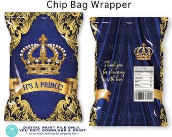 Prince Baby Shower Chip Bags,Blue Gold Prince Chip Bags,Royal Blue Gold Chip Bags,Blue Gold,Chip Bags,BGSP1,BGSP2,BGSP3,BGSP4,BGSP5,BGSC
