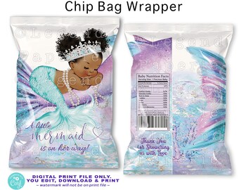 Mermaid Baby Shower Chip Bags,Mermaid Baby Shower,Chip Bags,Baby Shower Chip Bags,African Mermaid,Afro Mermaid,Mermaid Tail,Chip Bags,TMT1