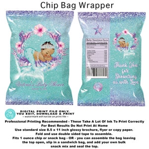 Mermaid Baby Shower Chip Bag Wrapper: Teal Purple, Ethnic Mermaid (Printable)