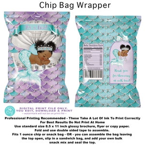 Afro Mermaid Baby Shower Chip Bag: Purple Teal Scales (Printable)