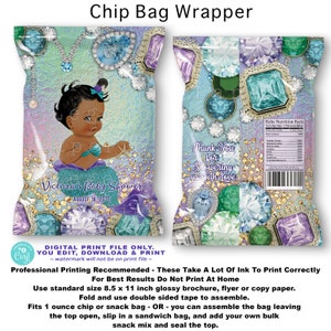 Jewel Mermaid Baby Shower Chip Bag Wrapper: African American Mermaid (Printable)