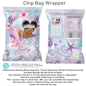 Afro Mermaid Baby Shower Chip Bag: Pink Tail Printable (PMW1)