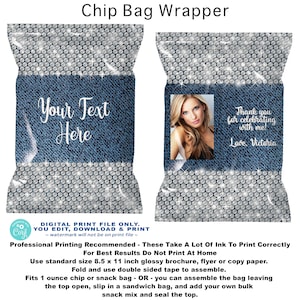 Denim & Diamonds Chip Bag: Birthday Party Favor (Digital Download)