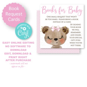 Meisje beer babyshower boek verzoekkaarten, teddybeer babyshower, meisje beer babyshower, boek verzoekkaarten, meisjesboek verzoek kaarten, TB1