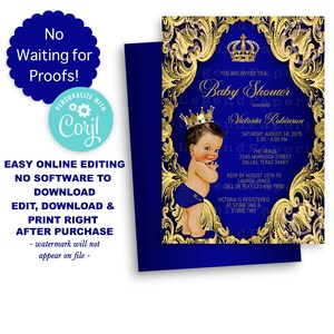 African American Prince Baby Shower Invitationprince Baby Etsy Browse from our wide selection of fully customizable shower invitations or create your own try making your own personalized royal baby shower invitations by starting with our create your own templates. african american prince baby shower