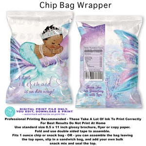 African Mermaid Baby Shower Chip Bag (Digital File)