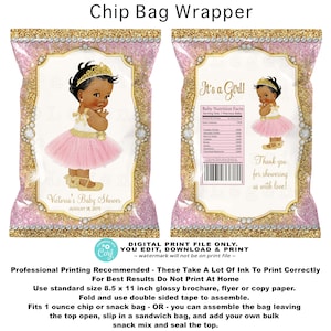 African Princess Baby Shower Chip Bag: Pink & Gold Glitter (Digital File)