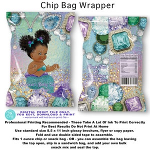 Jewel Mermaid Baby Shower Chip Bag,Mermaid Baby Shower,Mermaid Chip Bag,Purple,Printable,Mermaid Chip Bags,Mermaid,Afro Mermaid,JM1