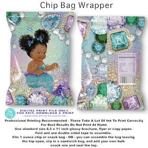 Jewel Mermaid Baby Shower Chip Bag: Afro Mermaid (Printable)