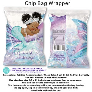 African Mermaid Baby Shower Chip Bag (Digital File)