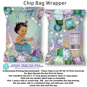 Jewel Mermaid Baby Shower Chip Bag: Ethnic Design (Printable)