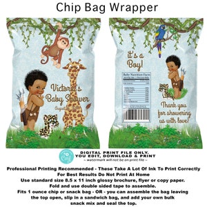 Boy Safari Baby Shower Chip Bags,Boy Safari Baby Shower,Safari Chip Bags,Afro Boy Safari Baby Shower,Boy Safari Chip Bag Wrappers,SJ1