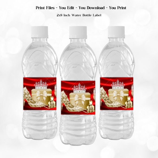 Woman Red Gold Birthday Water Label, Woman Red Gold Water Label, Woman Red Gold Water Bottle Label, Womans Red Gold Birthday Party, BN23S