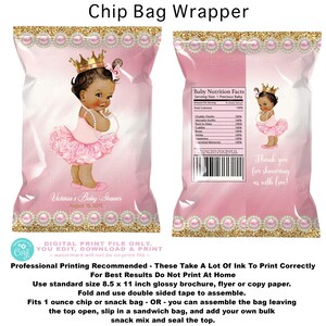 Ethnic Princess Baby Shower Chip Bag Wrapper: Pink Gold (Digital File)