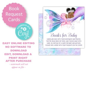 Boekverzoekkaarten zeemeermin, Afro-zeemeermin, boekverzoek, babyshower zeemeermin, roze zeemeermin, babyshower meisje, afro, afro bladerdeeg, zeemeermin, boekkaart, PMT1